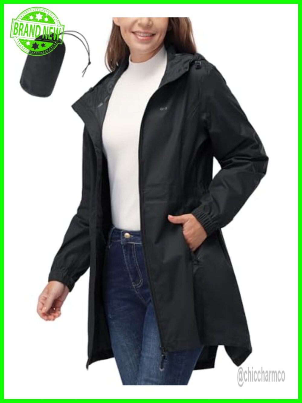 33,000ft Women's Waterproof Long Rain Coats Packable Rain Jacket with Hood